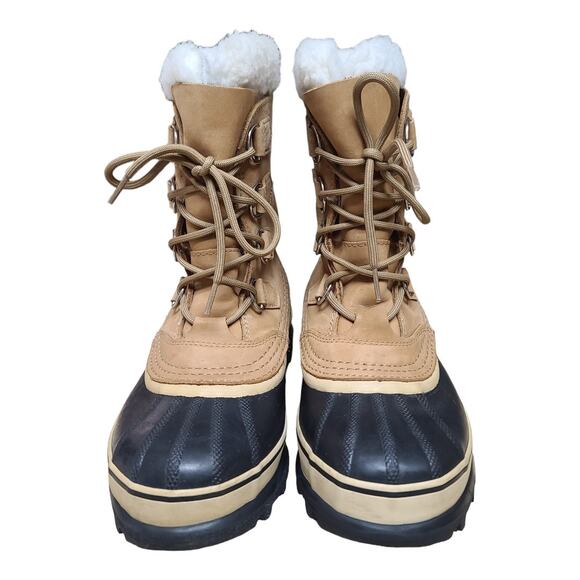 Sorel Caribou Buff Tan Black Waterproof Lace Up Boots Women's 7 / 9 - Picture 3 of 5